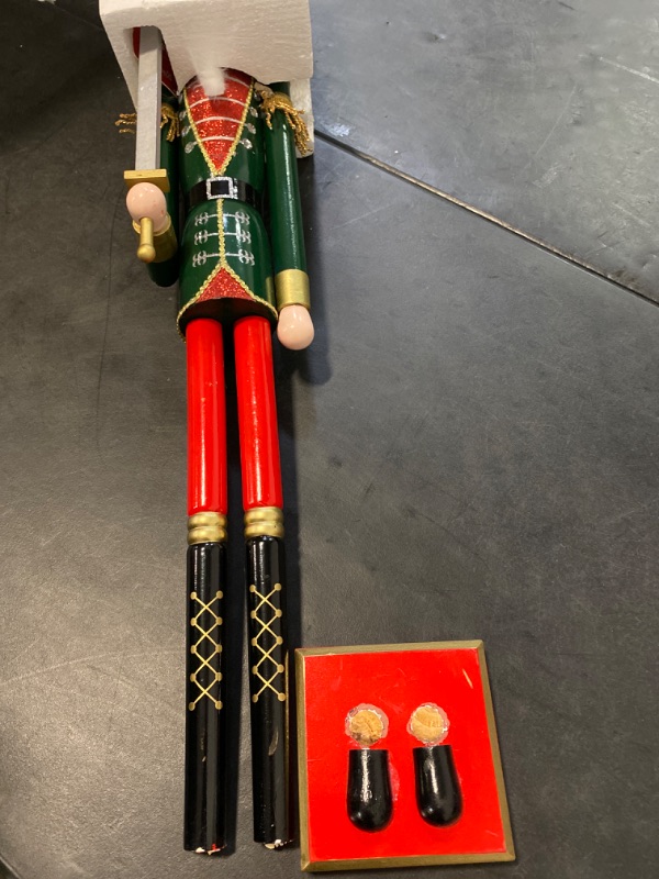 Photo 2 of (Feet Broke Off) King Nutcracker Christmas 42" H Wooden Nutcracker Decoration Large Size Xmas Welcome Nutcracker King with Velvet Cloak Figurine Decor-Indoor & Outdoor