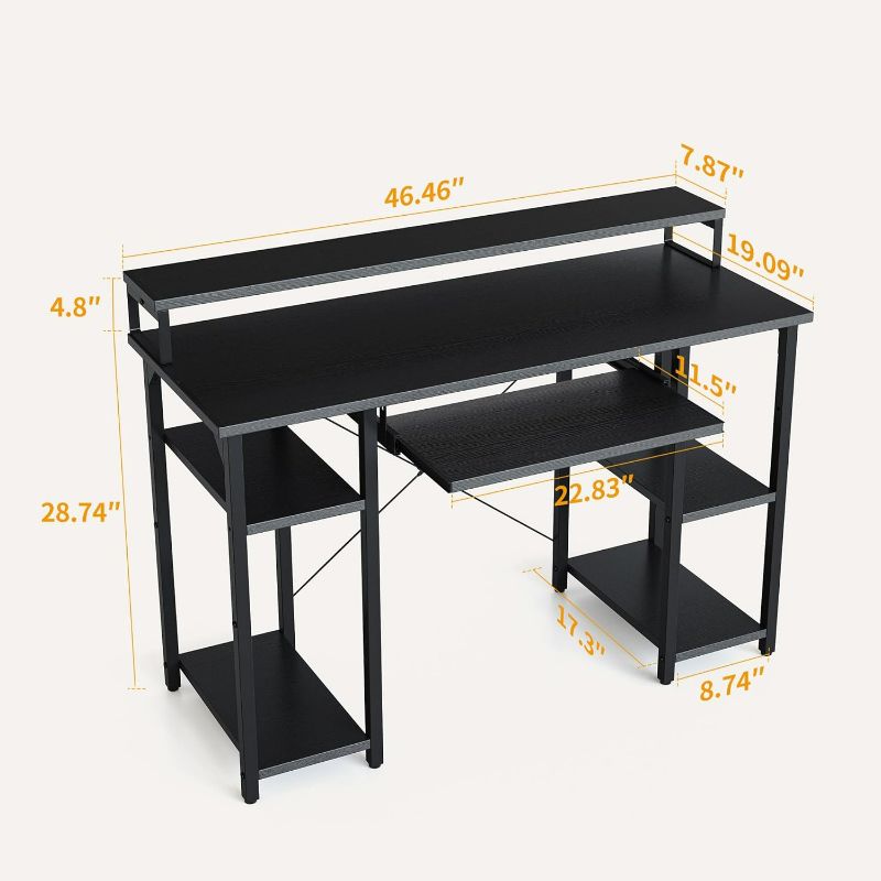 Photo 1 of CubiCubi Computer Desk with Keyboard Tray, 47 Inch Office Desk with Monitor Stand and Storage Shelves, Music Studio Desk Workstation, Work Table for Home Office, Black