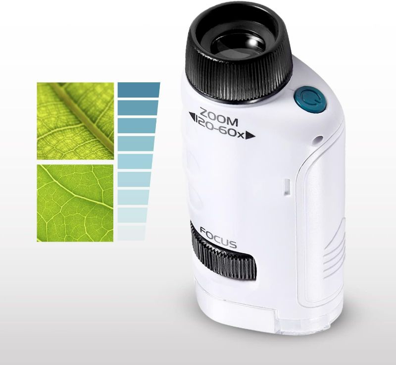 Photo 1 of Dartwood Pocket Microscope - Mini Portable Microscope for Kids & Adults with LED - 60x-120x Magnification (White)