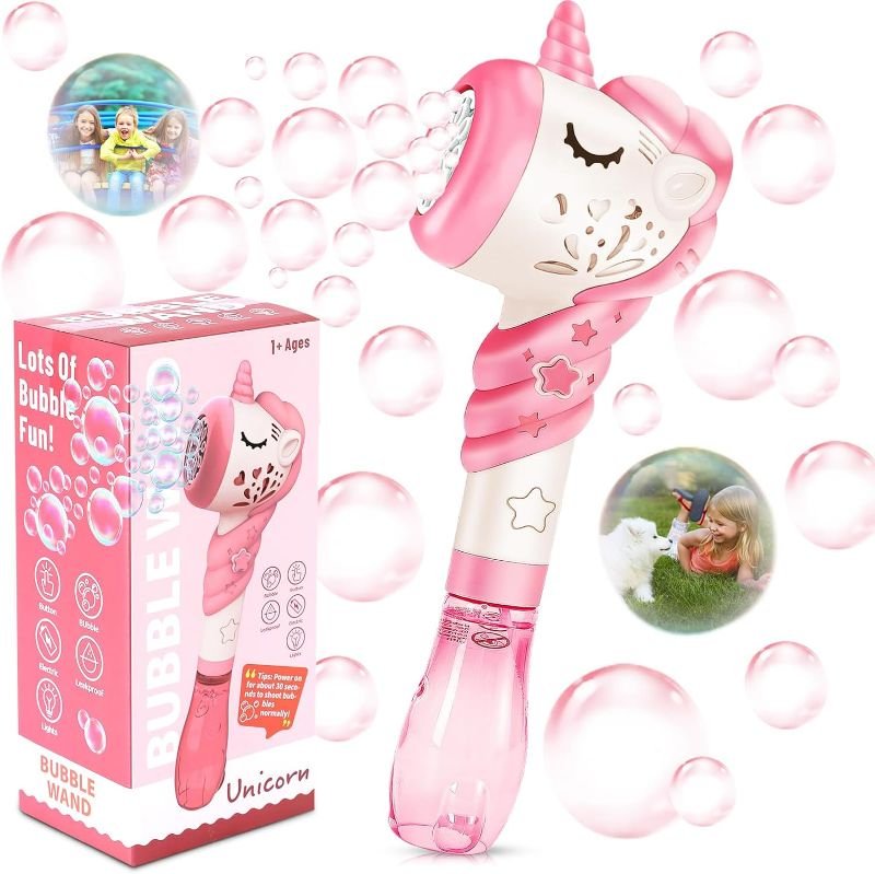 Photo 1 of Bubble Machine Wand for Kids Toddlers Age 1 2 3 5 Years Old Birthday Valentines Day Gifts Unique Cute Baby Outdoor Unicorn Bubble Maker Toya Outside Toy Bath Bathtub Blower Game Little Girl Boy Easter