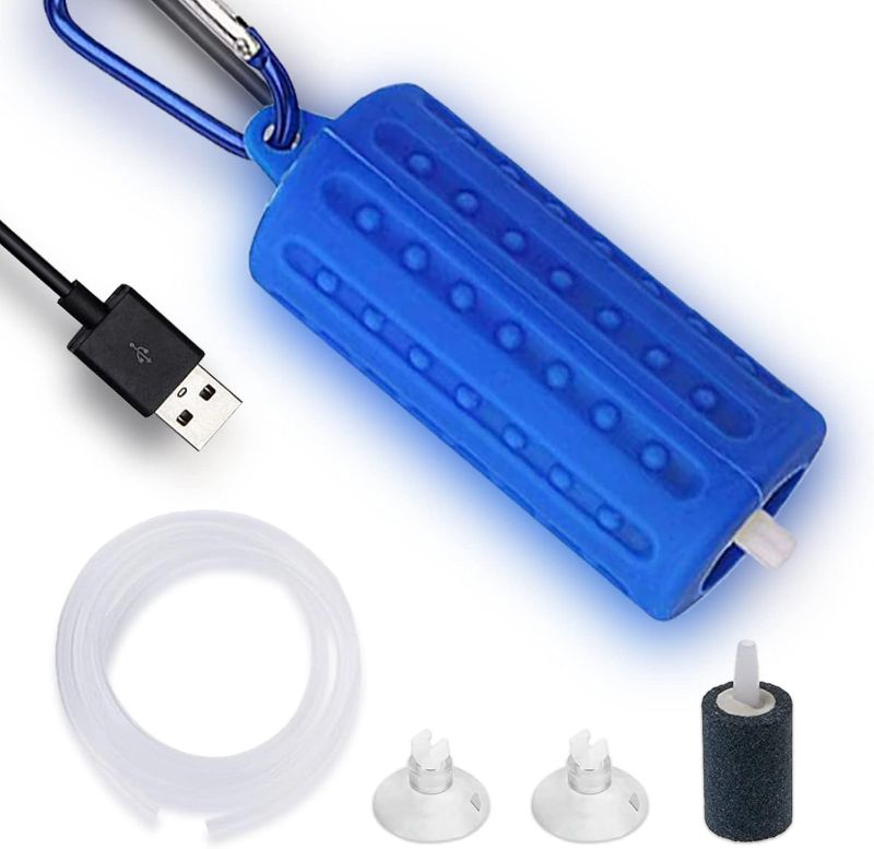 Photo 1 of Aquarium USB Air Pump Ultra Quiet Nano Air Pump for Fish Tank with Hanging Buckle (Blue)