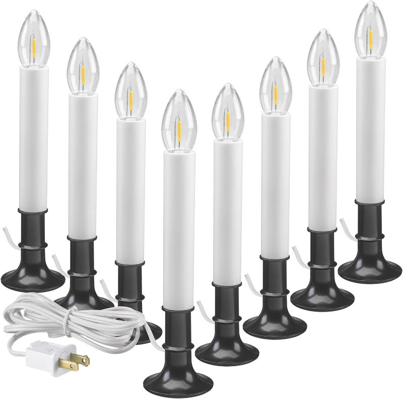 Photo 1 of AC1120A-8 Electric Plug-in 8.25 inch Flameless Window Candle with Dusk to Dawn Light Sensor Timer, White Candle with Black Base Pack of 8