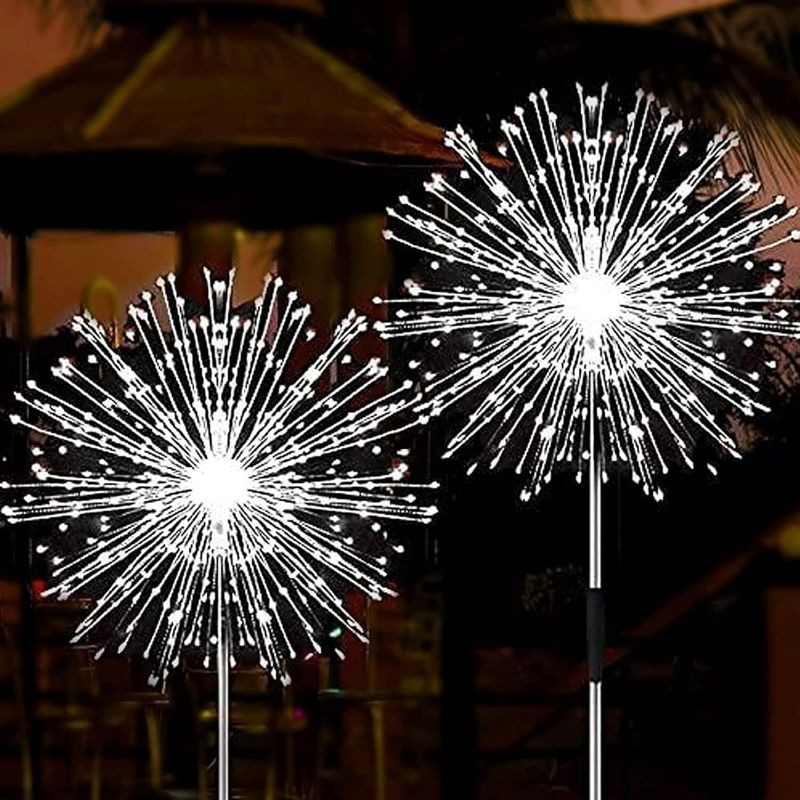 Photo 1 of JJGoo Solar Firework Lights, 2 Pack 120 LEDs 2 Lighting Modes Outdoor Waterproof for Garden Patio Walkway Pathway Party Wedding Christmas Decorative - Cool White