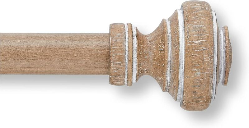 Photo 1 of (1 End is Broken) MODE Farmhouse Collection 1 1/8" Diameter Curtain Rod Set with Porch Doorknob Curtain Rod Finials and Steel Wall Mounted Adjustable Curtain Rod, Fits 36” to 72” Windows, Weathered Oak (Sold As Is)