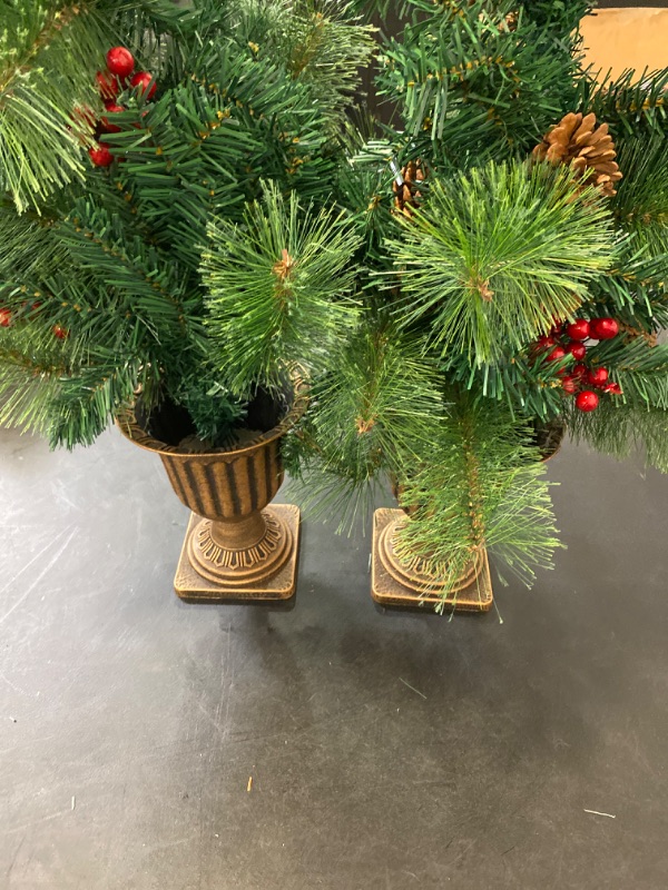 Photo 1 of 2X - Nearly Natural 4ft. Pine, Pinecone and Berries Artificial Christmas Tree in Decorative Urn