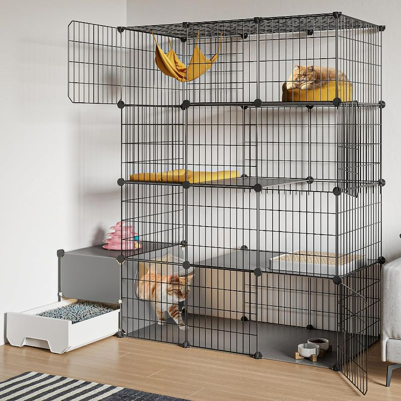 Photo 1 of Cat Cage with Litter Box,4-Tier DIY Cat Enclosures Large Playpen Detachable Metal Wire Kennel Indoor Crate Large Exercise Place Ideal for 1-2 Cat