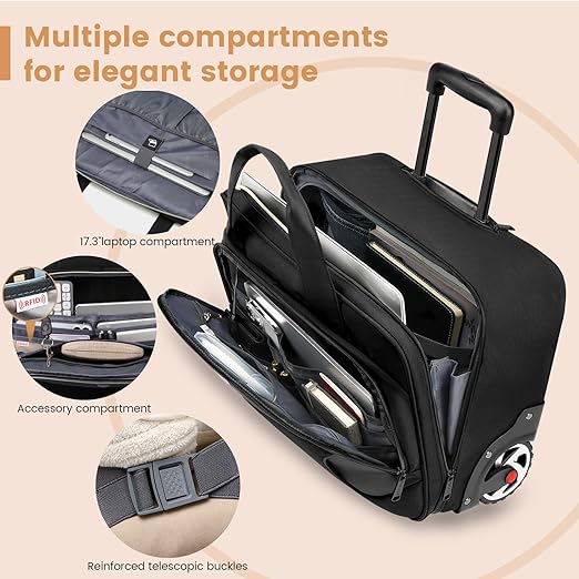 Photo 2 of Rolling ,Waterproof Backpack with Wheels for Business, College Student and Travel Commuter, Carry on Backpack with Laptop Compartment, Fit 17 Inch Laptop, Wheeled Backpack for Adults