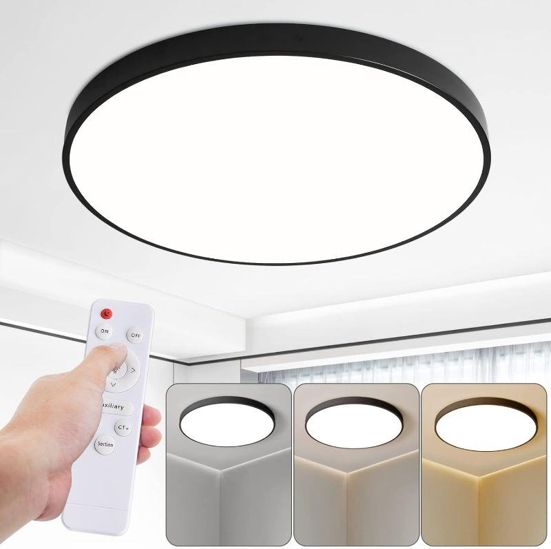 Photo 1 of 24 Inch LED Flush Mount Ceiling Light, 48W 2800lm Bedroom Lights for Ceiling, 3000-6500K Dimmable Close to Ceiling Lights with Remote, Modern Light Fixtures Ceiling Mount for Living Room