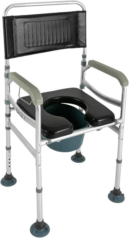 Photo 1 of Bedside Commode, 4 in 1Folding Shower Chair with Padded Armrests and Back, Adjustable Toilet Safety Frame and Raised Toilet Seat with Non-Slip Rubber Tips