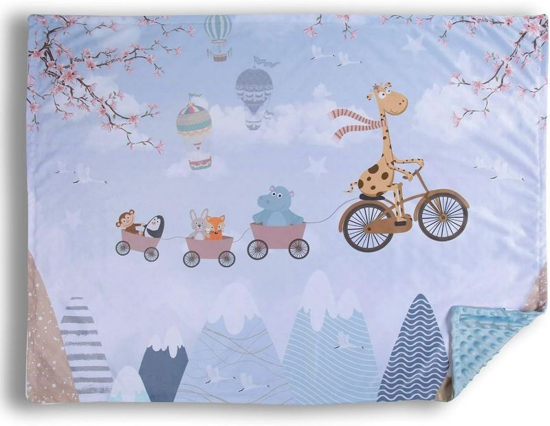 Photo 1 of Baby Blanket for Boys Girls Soft Minky with Double Layer Dotted Backing, Cartoon Printed 30 x 40 Inch Receiving Blanket (Flying Animals)
