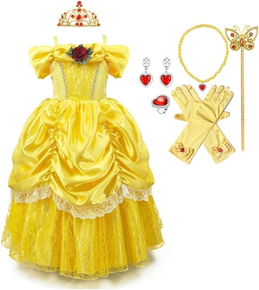 Photo 1 of Size 150 (9-10 years old Kids )Dymcii Girls Belle Princess Dress Beauty and the Beast Costume Halloween Carnival Cosplay Christmas Birthday Ball Gown 
