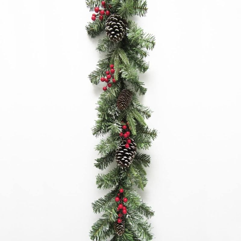 Photo 1 of  6ft Mixed Frosted Berry Pine Cone Christmas Garland Green 72" L X 9" W 6" Dp Flocked