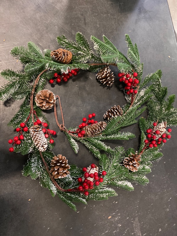 Photo 2 of  6ft Mixed Frosted Berry Pine Cone Christmas Garland Green 72" L X 9" W 6" Dp Flocked