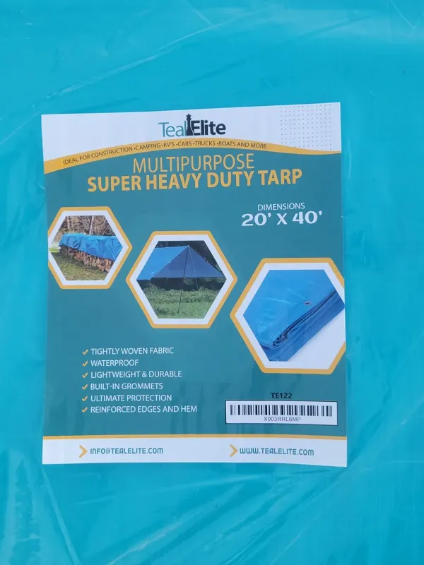 Photo 1 of 20x30 Heavy Duty Tarps Waterproof - 12 mil Thick Pool Tarp Cover - 20x30 Tarp UV Resistant, Rip & Tear Proof with Metal Grommets – Blue Tarp Multipurpose Use for Camping, Tent, Boat, RV, Car