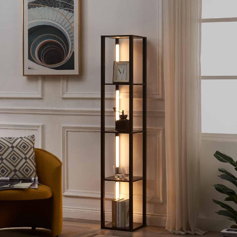 Photo 1 of FENLO Fancy - LED Display Shelf with Dimmable Lights, LED Shelf Floor Lamps for Living Room, Sturdy Corner Shelf Curio Cabinet Display, Tall Floor Lamps with Shelves