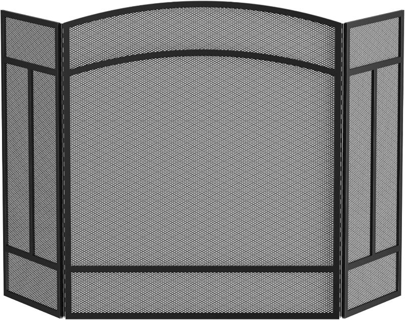 Photo 1 of Fire Beauty Fireplace Screen 3 Panel Wrought Iron 48"(L) x 29"(H) Spark Guard Cover(Black)