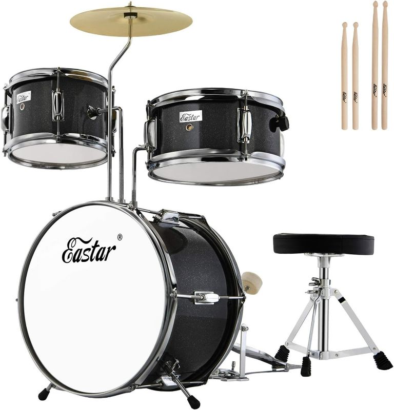 Photo 1 of Eastar Kids Drum Set 14‘’ 3-Piece,Beginners, Drum Kit with Throne, Cymbal, Pedal & Two Drumsticks, Christmas Gift For Child age 3-9 Years (Black)