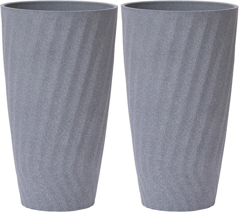 Photo 1 of LA JOLIE MUSE 24 Inch Tall Planters, Set of 2 Grey Tree Planters with Shelf Insert, Modern Large Round Plant Pots Containers for Indoor/Outdoor, Front Door, Patio and Deck