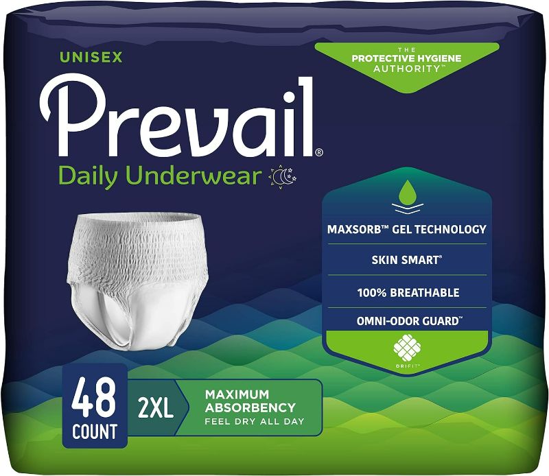 Photo 1 of - XX-Large - Prevail Daily Protective Underwear - Unisex Adult Incontinence Underwear - Disposable Adult Diaper for Men & Women - Maximum Absorbency  12 Count (Pack of 4)