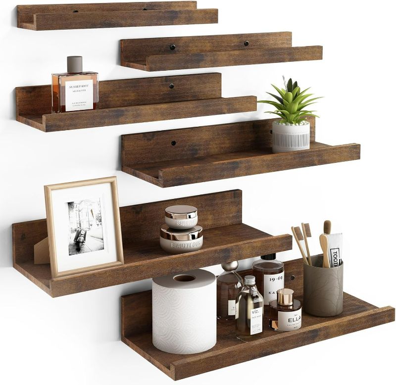 Photo 1 of Fixwal Floating Shelves, 6 Sets of Wall Mounted Shelves for Home Decor, Modern Picture Ledge Shelves for Living Room, Bedroom, Bathroom, Kitchen (Brown)