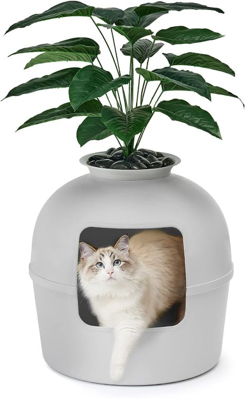 Photo 1 of Secret Litter Box by Bundle & Bliss - Hidden Litter Box Enclosure, Patented Design with Odor Control, includes Faux Plant, Carbon Filter and Real Stones