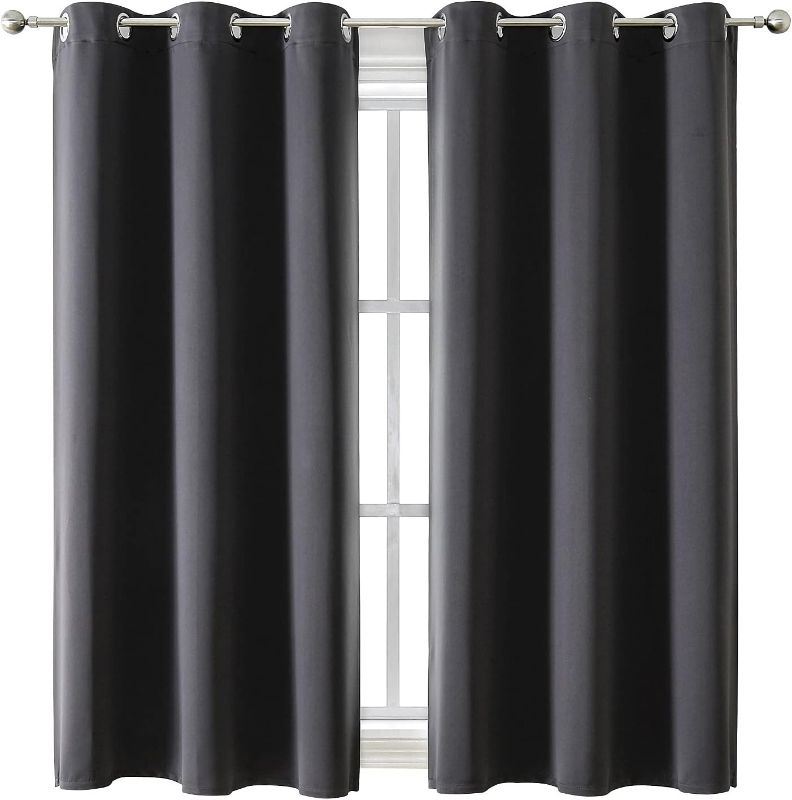 Photo 1 of ChrisDowa Grommet Blackout Curtains for Bedroom and Living Room - 2 Panels Set Thermal Insulated Room Darkening Curtains (Black, 42 x 63 Inch)