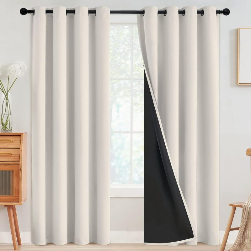 Photo 1 of SimpleHome 100% Blackout Curtains for Bedroom,Thermal Insulated Grommet Window Drapes Room Darkening Cream Curtains for Living Room with Gray Back,52 x 84 Inch,2 Panels