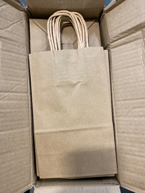 Photo 2 of 100 Pack 5.25x3.25x8.25 Inch Small Plain Natural Paper Kraft Gift Bags with Handles Bulk for Birthday Party Favors Grocery Retail Shopping Business Goody Craft Bags Cub (Brown 100 Count)