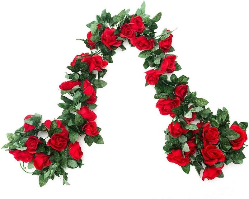 Photo 1 of 2 Pack (16FT) Artificial Rose Vine Flowers Plants Flower Vine for Wedding Home Garden Craft Art Decor Mother's Day Party Decoration Red