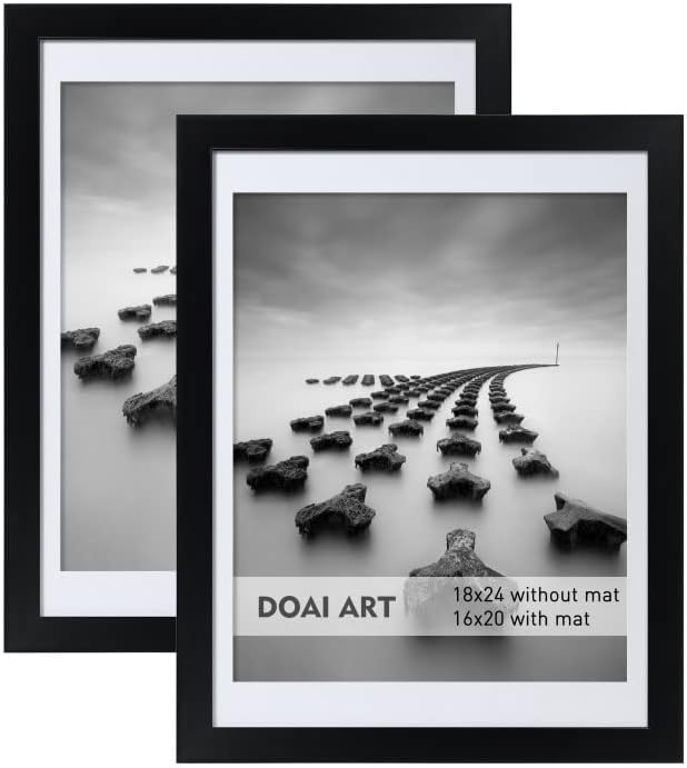 Photo 1 of DOAI ART 18x24 Poster Frame Black 2 Pack without Mat or 16x20 Picture Frame with Mat - Polished Plexiglass for Wall Vertically or Horizontally Display