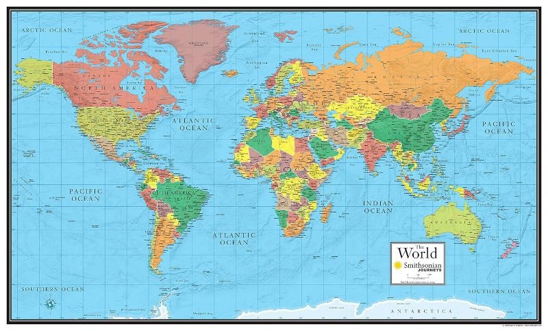 Photo 1 of 30x48 World Wall Map by Smithsonian Journeys - Blue Ocean Edition (30x48 Laminated) 