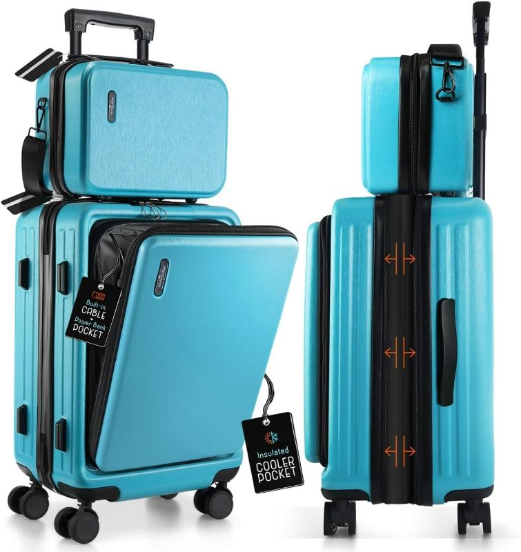 Photo 1 of 22 Inch Expandable Carry On Luggage: Small suitcase carry on measures 22”x13.5”x9” including wheels, meeting carry on luggage 22x14x9 airline approved requirements; and can expand 1.2”. Interior is 19.5”x13”x9” and includes large, zippered compartments.