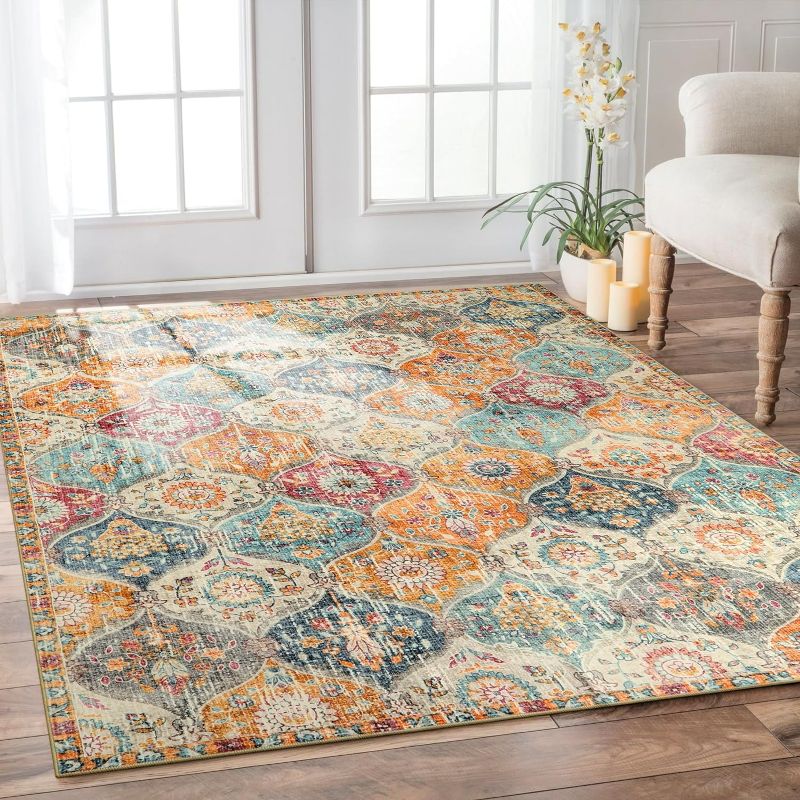 Photo 1 of Lahome Moroccan 6x9 Rugs for Living Room,Large Washable Area Rug Ultra-thin Soft Carpet, Oriental Trellis Bedroom Rug Distressed Non Shedding Throw Rug for Living Dining Room Office (6x9ft,Cream)