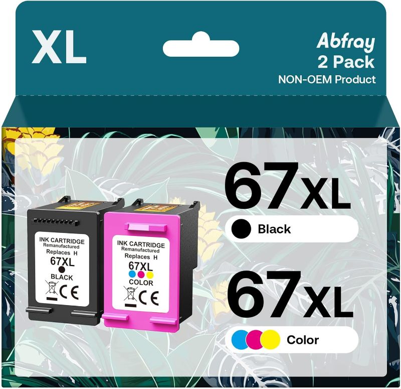 Photo 1 of Remanufactured Ink Cartridges Replacement for HP 67 XL High Yield for Envy 6055e 6055 6052 6075 Envy Pro 6455e 6455 6475 6452 6458 DeskJet 4155 2755e 2755 (1 Black, 1 Tri-Color)