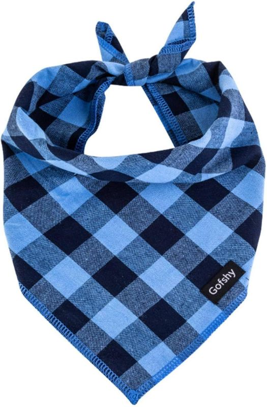 Photo 1 of Boy Dog Bandana Small-Blue Black Dog Scarf Buffalo Plaid Printing Adjustable Bib Handkerchief Accessories for Small Dogs Cats (S)