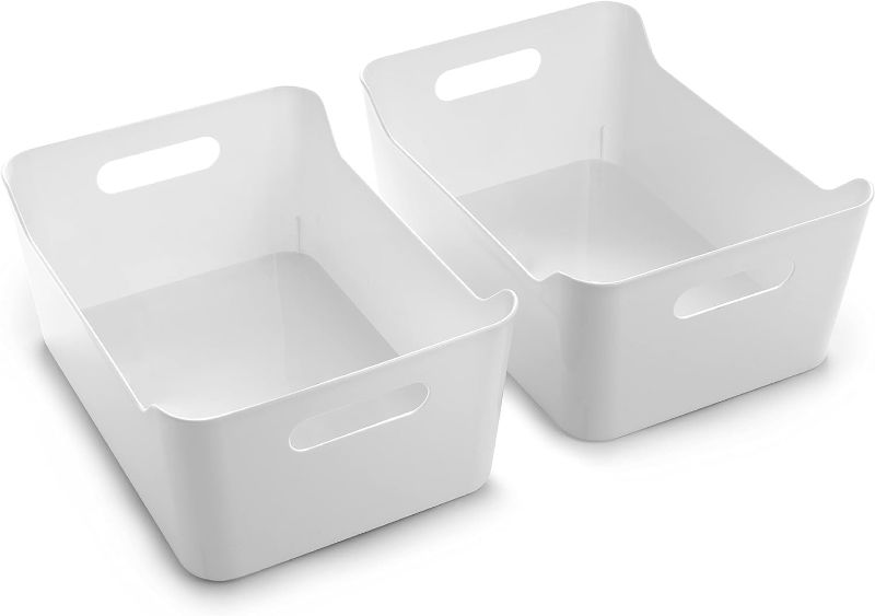 Photo 1 of BINO | Plastic Storage Bins, Small - 2 Pack, White | THE SOHO COLLECTION | Pantry Organizers and Storage Containers Fridge Organizer Bins Kitchen Cabinet Organizer Medicine Cabinet Organizer Bin