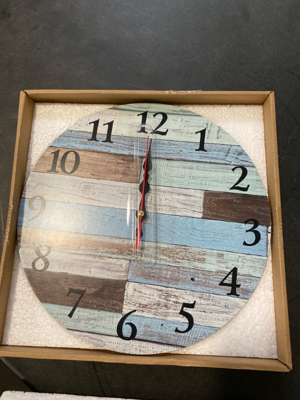 Photo 3 of Vintage Rustic Country 12Inch Analog Wall Clock, Seaside Style Wood-2, Silent Non Ticking Wall Clock, Perfect for Bedroom, Bathroom, Living Room, Home Office