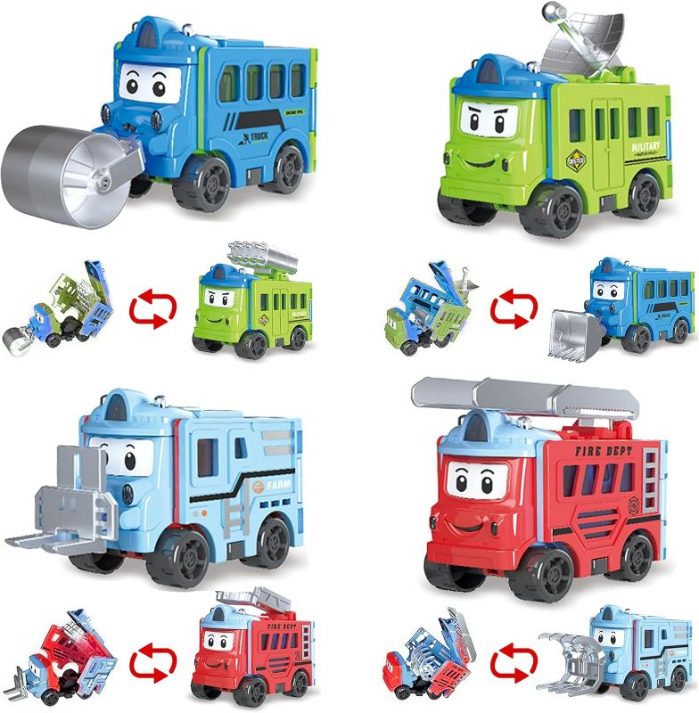 Photo 1 of Flip Racers Transformable Cars 4 Pcs Toy Vehicle for Toddlers Cars for Kids Ages 3-5 Cute Pull Back Trucks Funny Christmas Birthday Gifts for 3+ Year Old Boy Girl