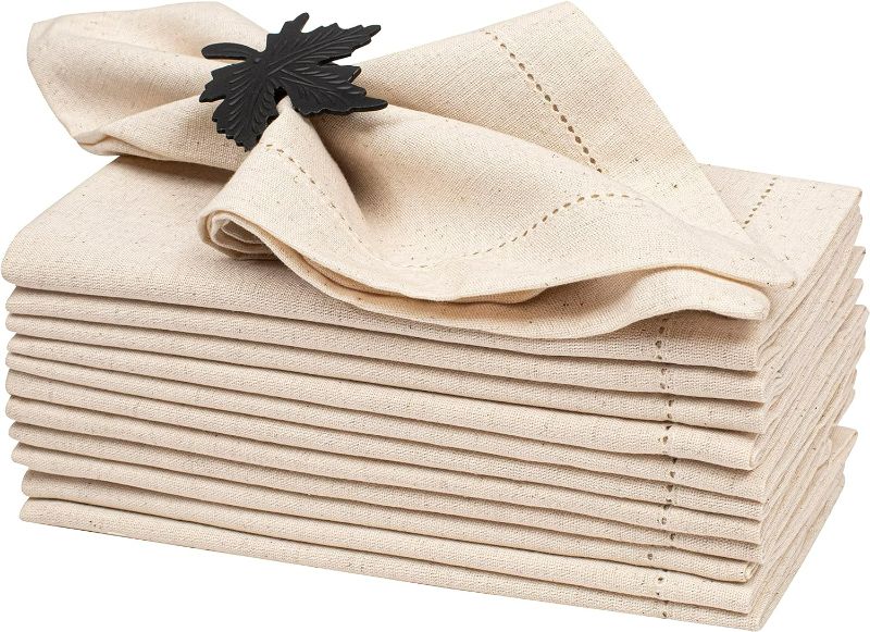 Photo 1 of Linen Napkins,Flax Linen Napkins, Hemstitched Linen Napkins,Cloth Napkins,Dinner Napkins Cloth,Cloth Napkins Set of 12,Linen Napkins Set of 12,Napkin Cloth Washable,Natural Flax Cloth Napkins 18x18