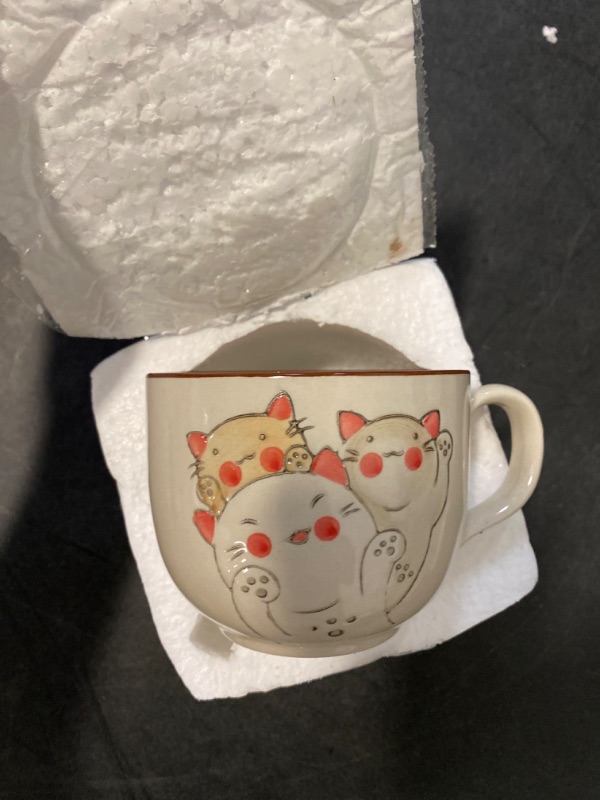 Photo 2 of Cat Kawii Mug Cute Janpanese Tea Cup Kitty Mugs Lovers Gifts for Women with Handle Novelty Cermiac Pottery Milk Latte Mugs. Tazas de cafe Handmade Unique Birthday 16oz (Lucky Cat)…