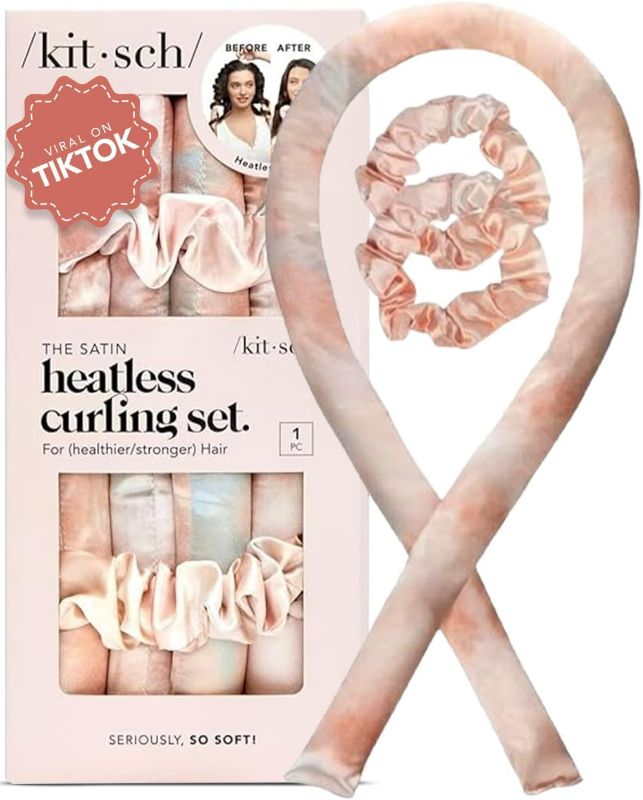 Photo 1 of Kitsch Satin Heatless Curling Set - Overnight Hair Curlers to Sleep in, Heatless Curls, Heatless Hair Curler Overnight Curls, Heatless Curling Rod Headband, No Heat Soft Curlers, Hair Rollers - Sunset