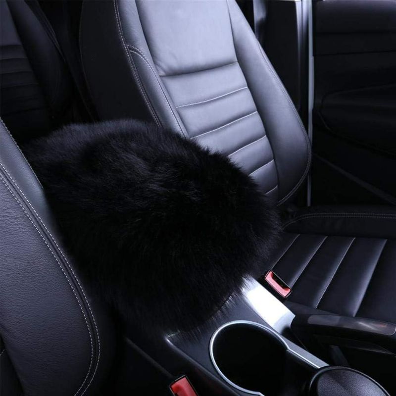 Photo 1 of Auto Center Console Pad, Furry Sheepskin Wool Car Armrest Seat Cushion Vehicle Center Console Pillow Warm Armrest Seat Box Cover Protector Universal Fit (Black)