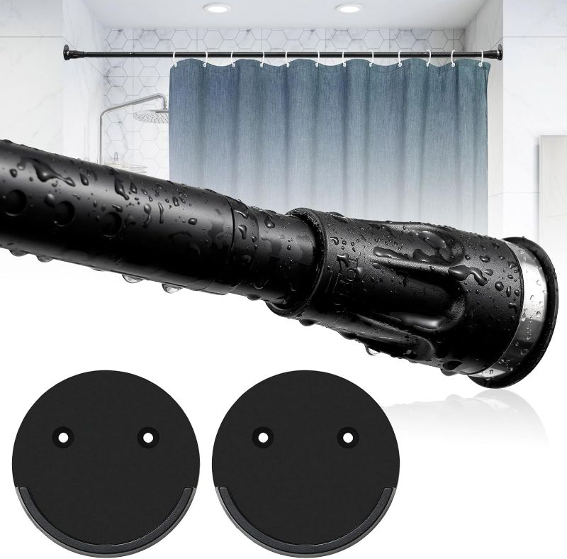 Photo 1 of 3 in 1 Heavy Duty Shower Curtain Rod - Adjustable 42 to 87" Black Shower Rods,Tension, Adhesive, Screw In,Stainless Steel Rustproof Spring Rod with Stick On Holder for Bathroom,Window,Room Divider