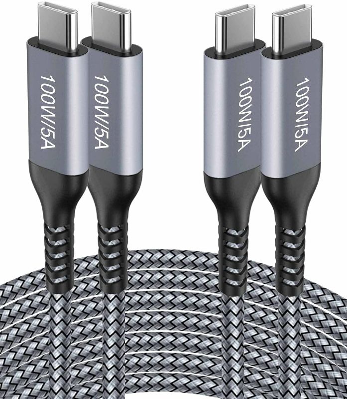 Photo 1 of USB C to USB C Cable iPhone 15 100W/5A 6.6FT 2Pack Type C Fast Charging,Long Nylon,Charger Cord for Samsung Galaxy S24 S23, Note 20/10, Google Pixel,OnePlus,iPad Pro/Air,MacBook Pro/Air, Sony, Laptop