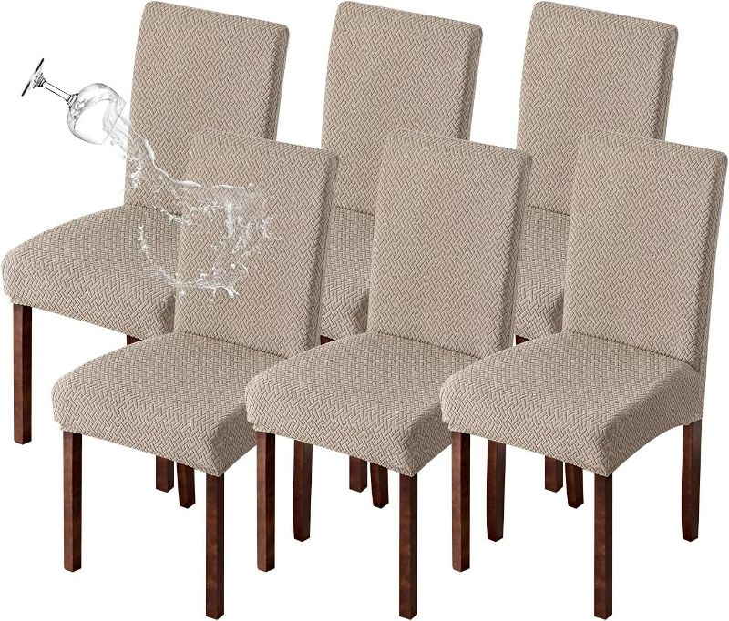 Photo 1 of Genina Waterproof Chair Covers for Dining Room 6 Pack Kitchen Chair covers Parson Dining Chair Slipcover,Khaki