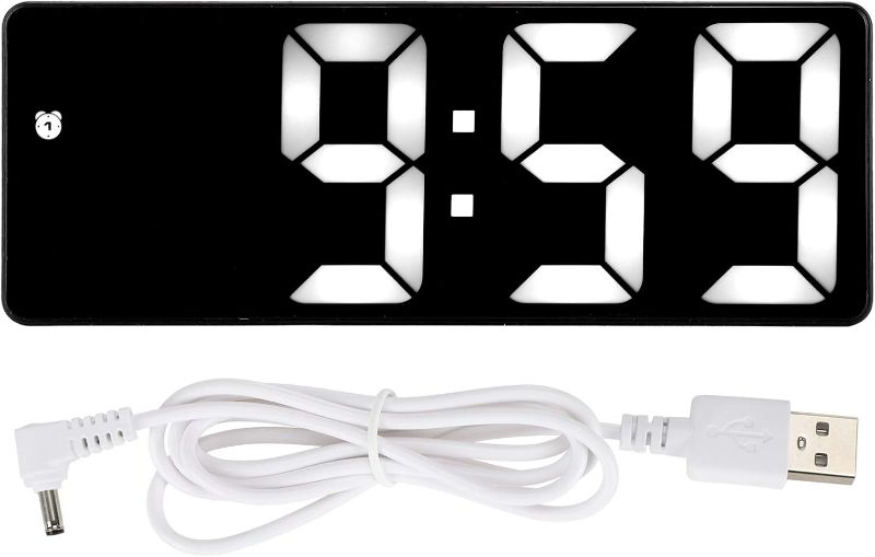 Photo 1 of Alarm Clock with USB Charger, Specific and Clear Digital Clock Large Display, Travel Alarm Office Bedroom Clock(Rectangular Black Surface White lamp)