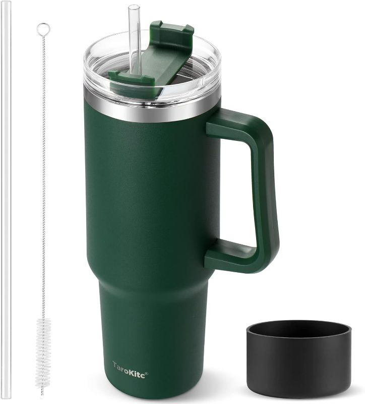 Photo 1 of 40 oz Tumbler with Handle | Stainless Steel Insulated Tumblers with Lids and Straw | Insulated Travel Mug Iced Coffee Cup | Keeps Cold for 34 Hours | Dishwasher Safe, BPA Free | Sage Green