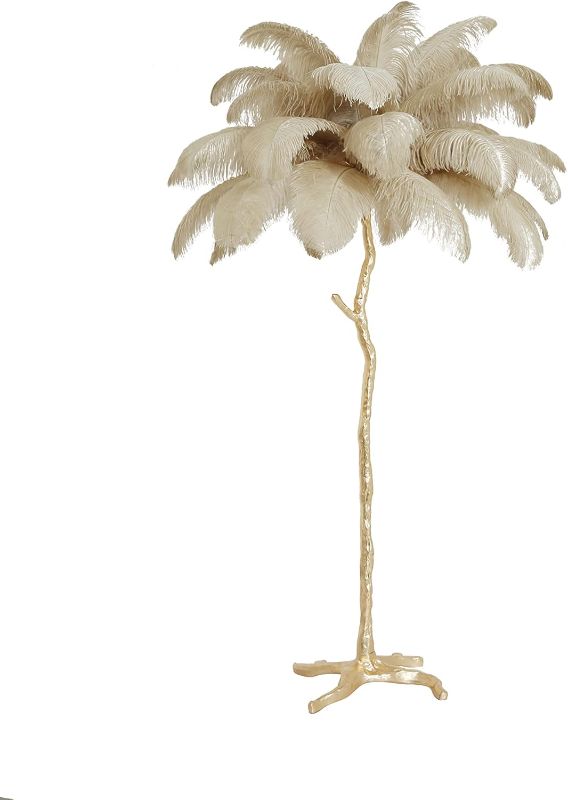 Photo 1 of Modern Luxury Real Ostrich Feather Gold Floor Lamp Resin Nordic Standing Lamp Villa Decor Lighting Bedroom Bedside Floor Lamp Brown 160cm