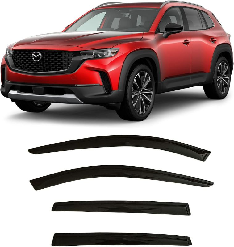 Photo 1 of 2023-2024 Tape-On Side Window Visor Deflectors Compatible with Mazda CX-50 2.5 S Select Preferred Plus Premium Turbo Meridian CX50 Smoke Tinted Rain Guards