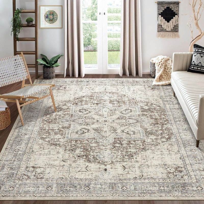 Photo 1 of Area Rug Living Room Rugs - 5x7 Washable Boho Rug Vintage Oriental Distressed Farmhouse Large Thin Indoor Carpet for Living Room Bedroom Under Dining Table Home Office 